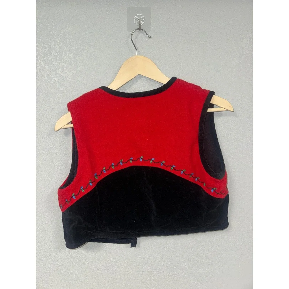 Vintage Gap Girls Floral Embroidered Wool Blend Vest Red Black XL Tie Front